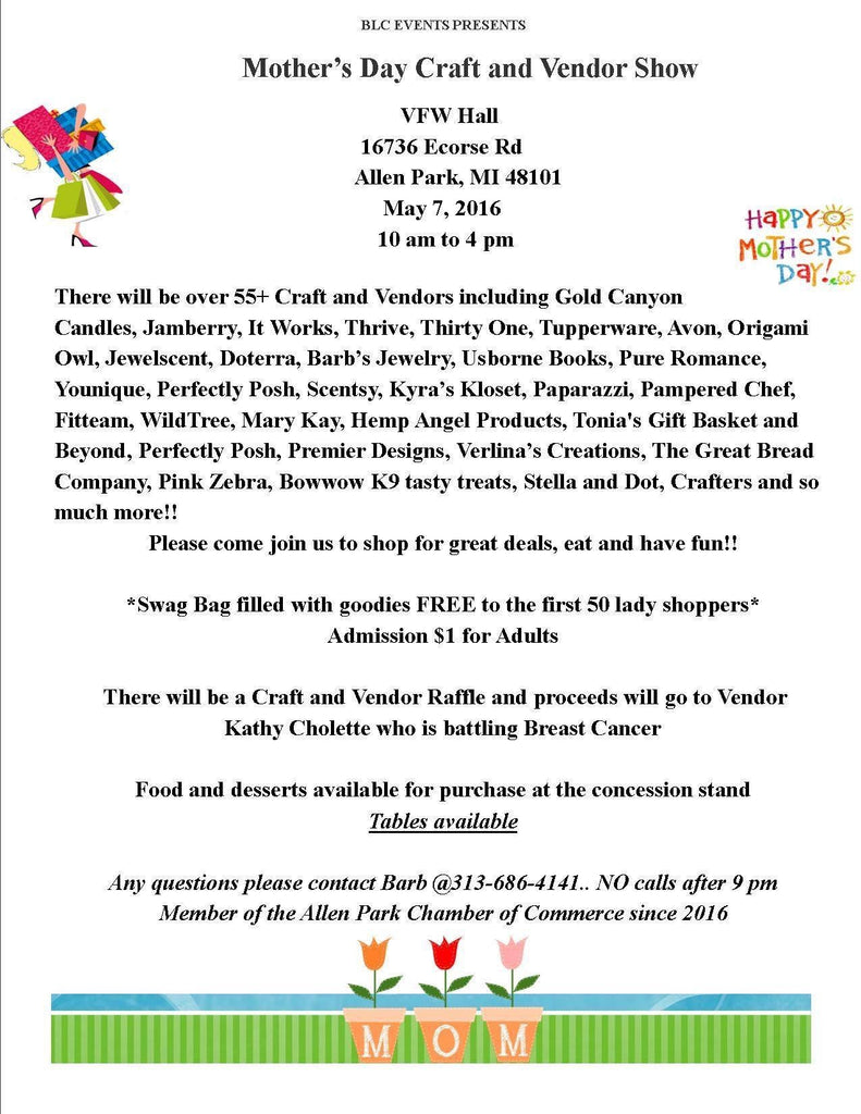 Mother's Day Craft and Vendor Show @ VFW Hall Allen Park, Michigan